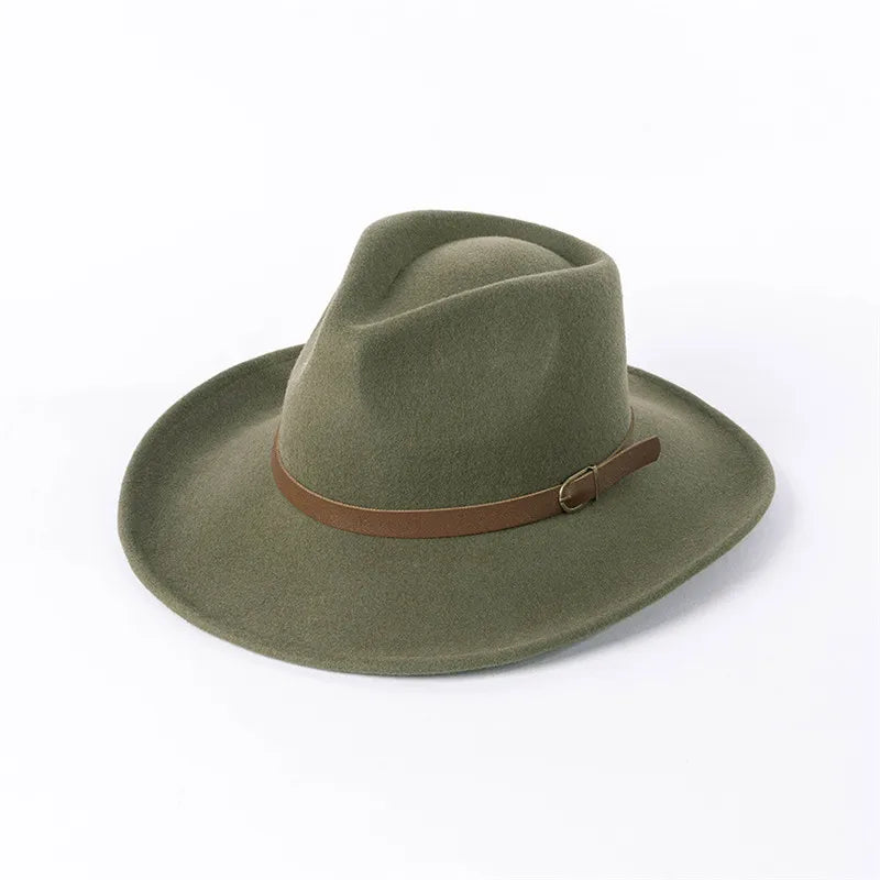 USPOP 2022 New Autumn Vintage Belt Wide Brim Wool Jazz Fedoras Winter Women Wool Hats