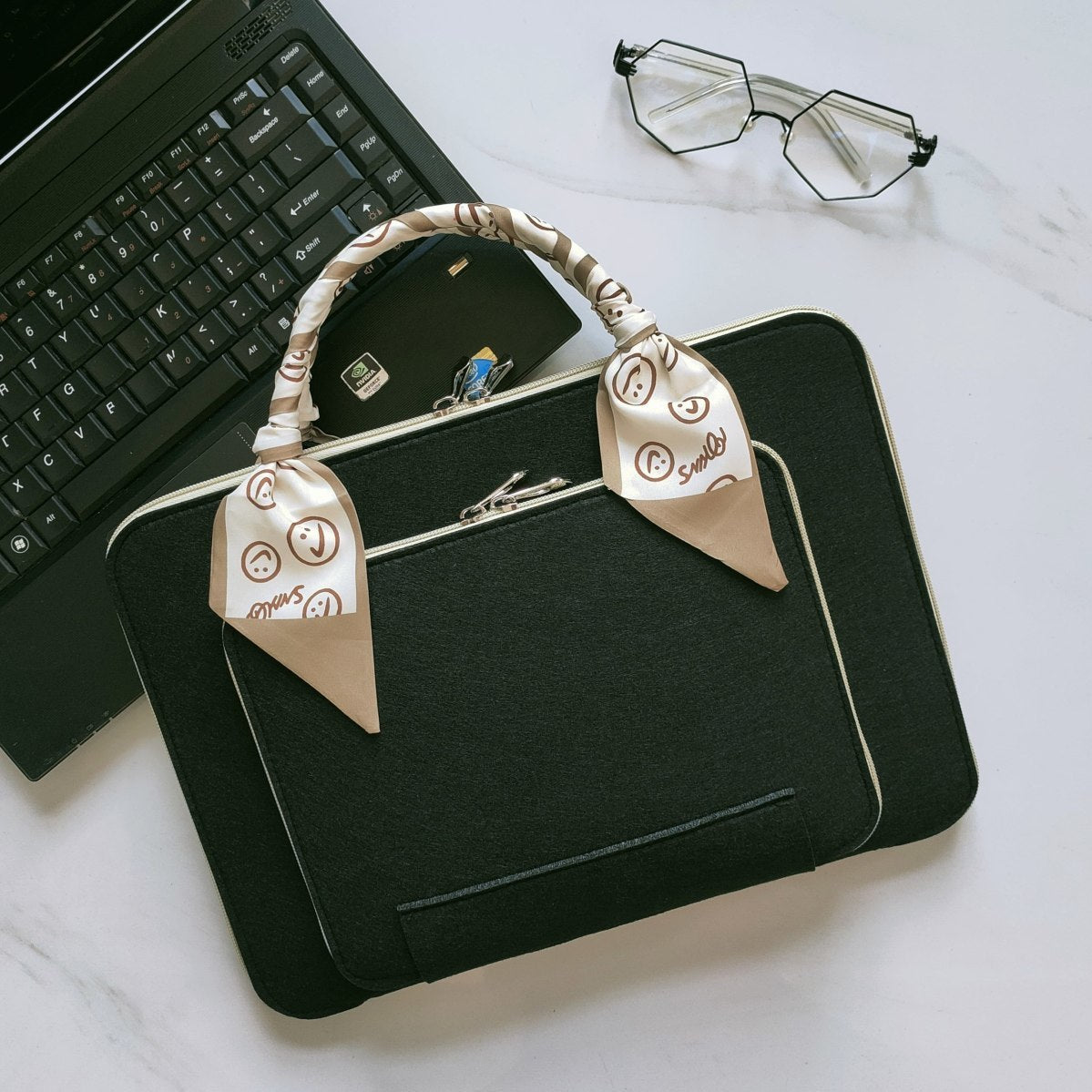 Wool Felt Laptop Bag 13 14 15 15.6 Inch Sleeve Case Women Briefcase with Silk Scarf for Macbook Microsoft Lenovo DELL HP ASUS