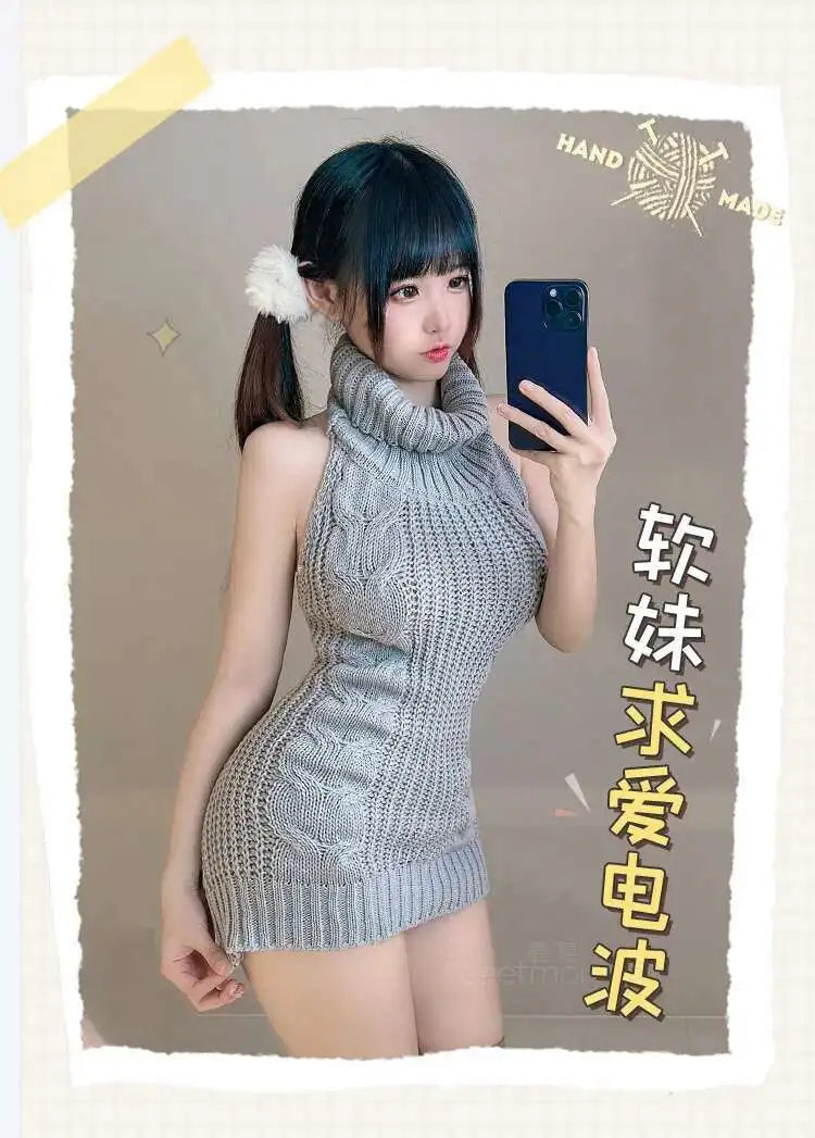 Turtleneck Sweater Mini Dress Backless Underwear Women's Sexy Uniform Dress Elegant Fashion Sweet Women 2023 New D0VL