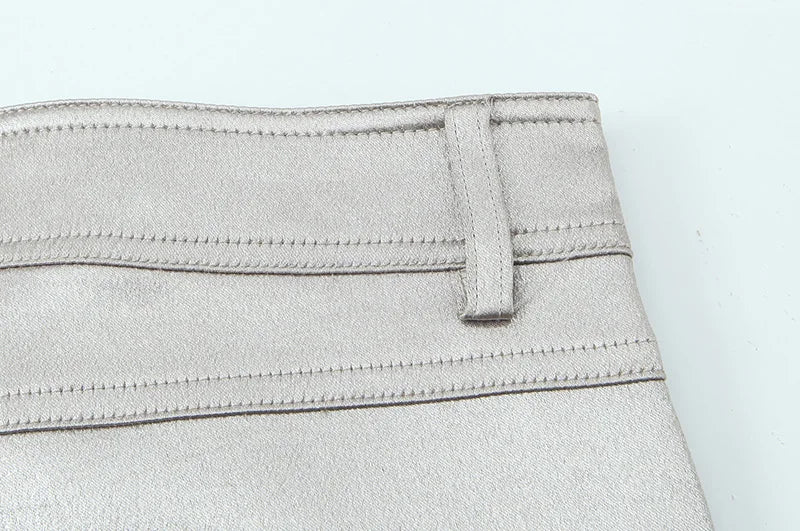 2024 Women Autumn Silver Wide Leg Fleece Pants Vintage High Waist Office Lady PU Female Trousers Women's Clothing Free Shipping