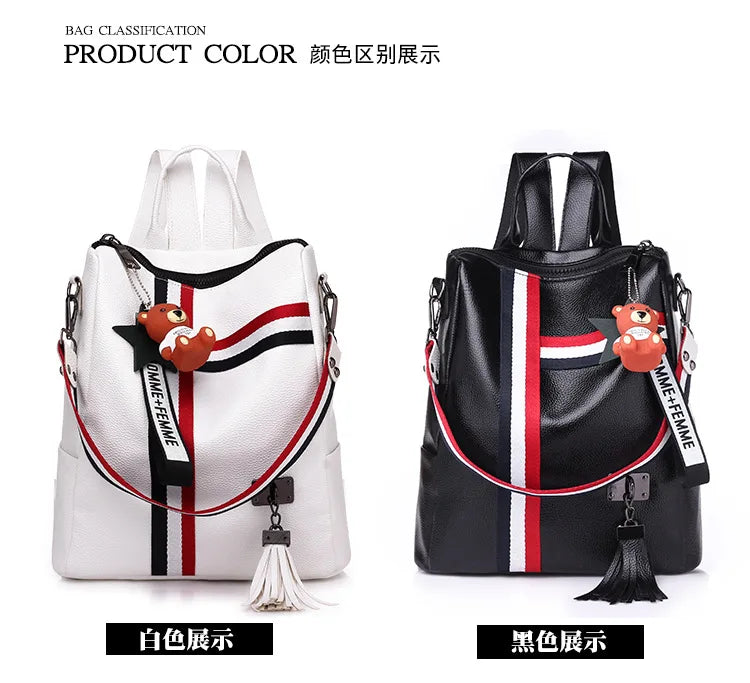 WHITE BLACK Bags For Women  New Fashion Zipper Ladies Backpack PU Leather School Bag Crossbody shoulder bag for you