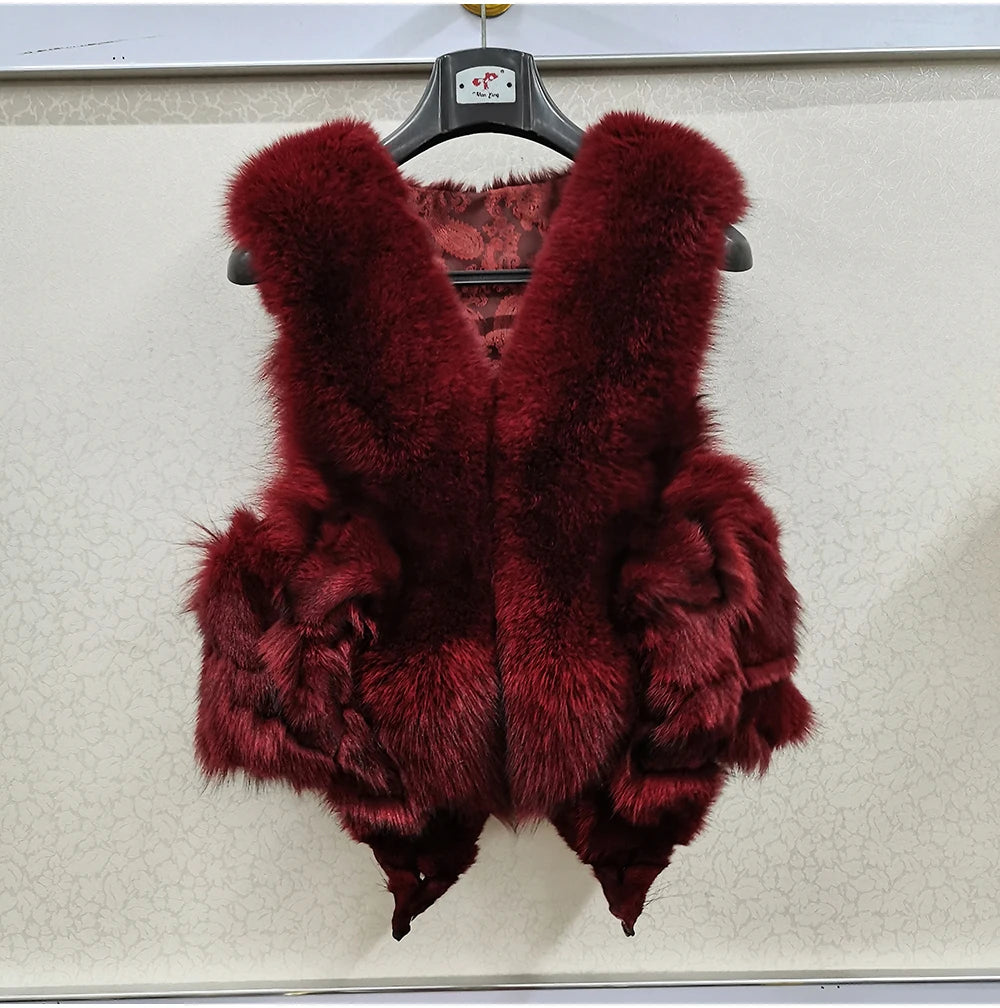 2025 Women Luxury 100% Genuine Real Fox Fur Vest Natural Soft Fox Fur Sleeveless Jacket New Lady Quality Warm Real Fox Fur Gilet