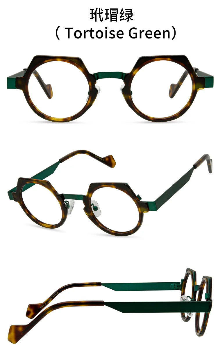 Retro polygonal eyewear frame, ultra light pure titanium eyewear frame, plain colored glasses for male and female students