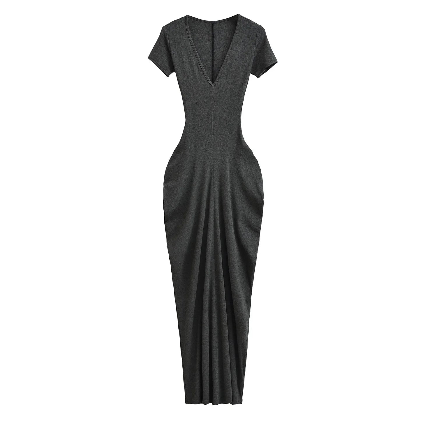 Spicy Girl Sexy Short Sleeved Dress 2024 Summer New High Waist Wrapped Hip Tight Large V-neck Long Dress 90AU