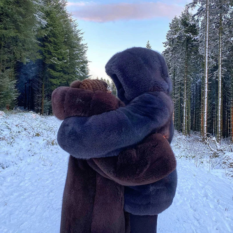 Genuine Full Pelt Fox Fur Jacket Women Winter Vintage Wine Red Hooded Straight Outertwear Luxury Real Fox Fur Coats Female