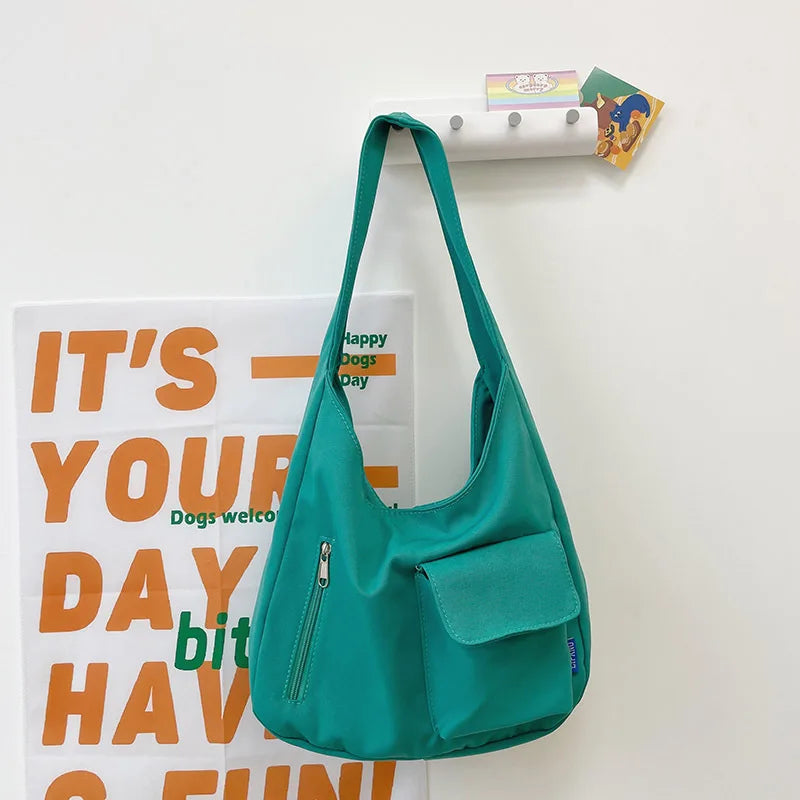 Japanese Casual Shoulder Bag Women Pure Color Large Capacity Handbags and Purses Student Book Bag Tote Bag Nylon Bag Bolso Mujer