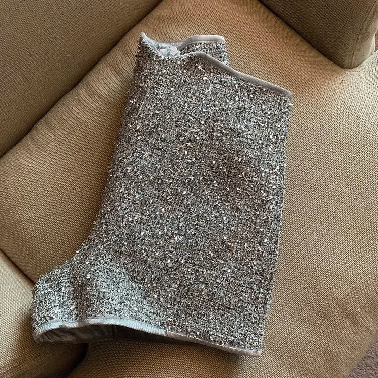 Shorts for Women Sexy High Waist Silver Sequins Short Mujer Y2k Straight Wide Leg Casual Cargo Pantalones Cortos De