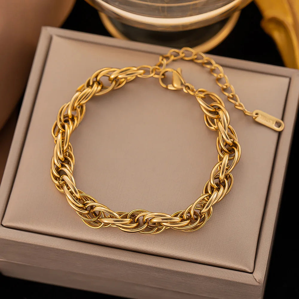 Stainless Steel Gold Color Fashion Coarse Chain Bangle Bracelet For Women Exquisite Wrist Jewelry Gift Dropshipping