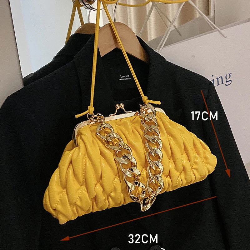 Pleated Lingge Fashion Shell Bag Women's Versatile Chain Handbag Casual One Shoulder Crossbody Chain Accessories Women's Bag