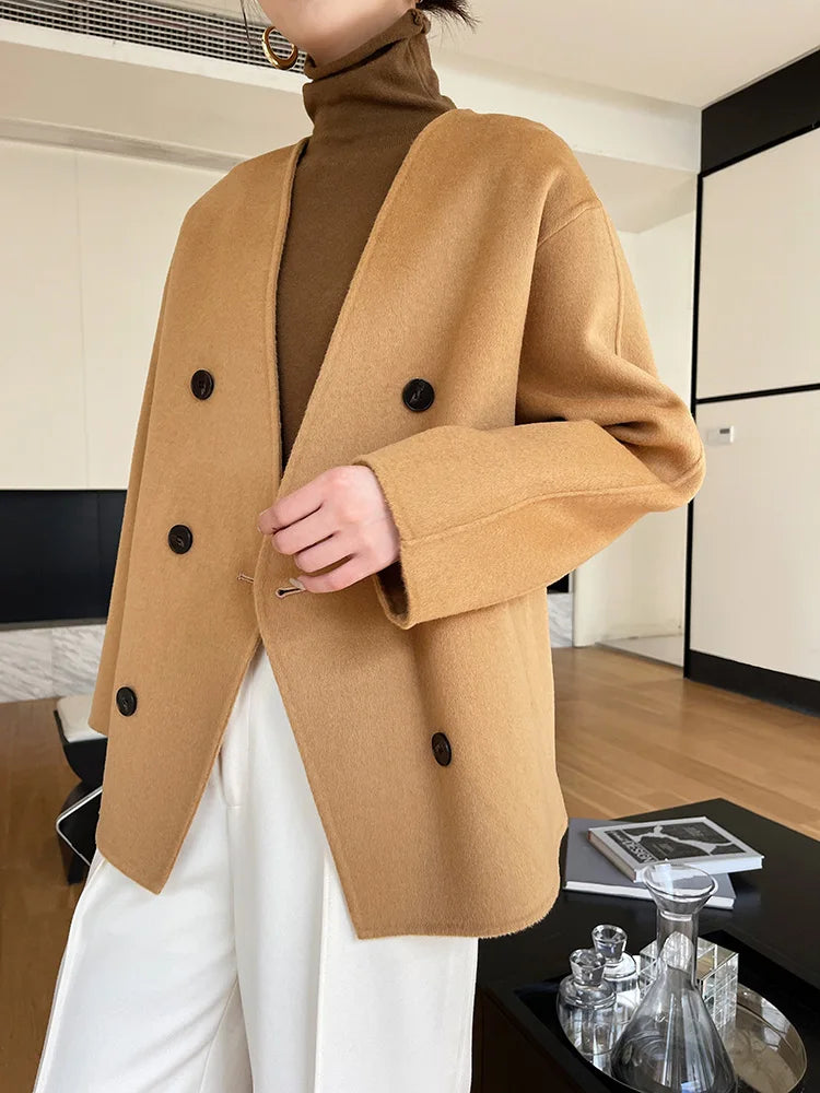 100% women's wool coat, double-sided, warm, high-end, loose, Korean style, short, 2024 autumn and winter new coat