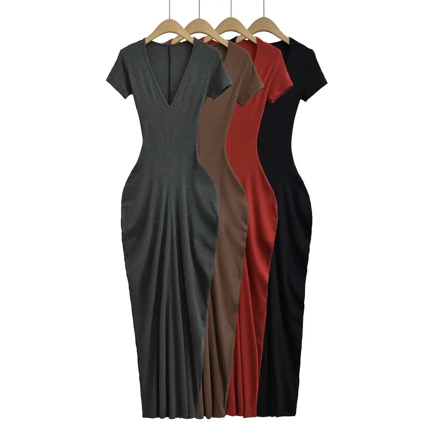 Spicy Girl Sexy Short Sleeved Dress 2024 Summer New High Waist Wrapped Hip Tight Large V-neck Long Dress 90AU