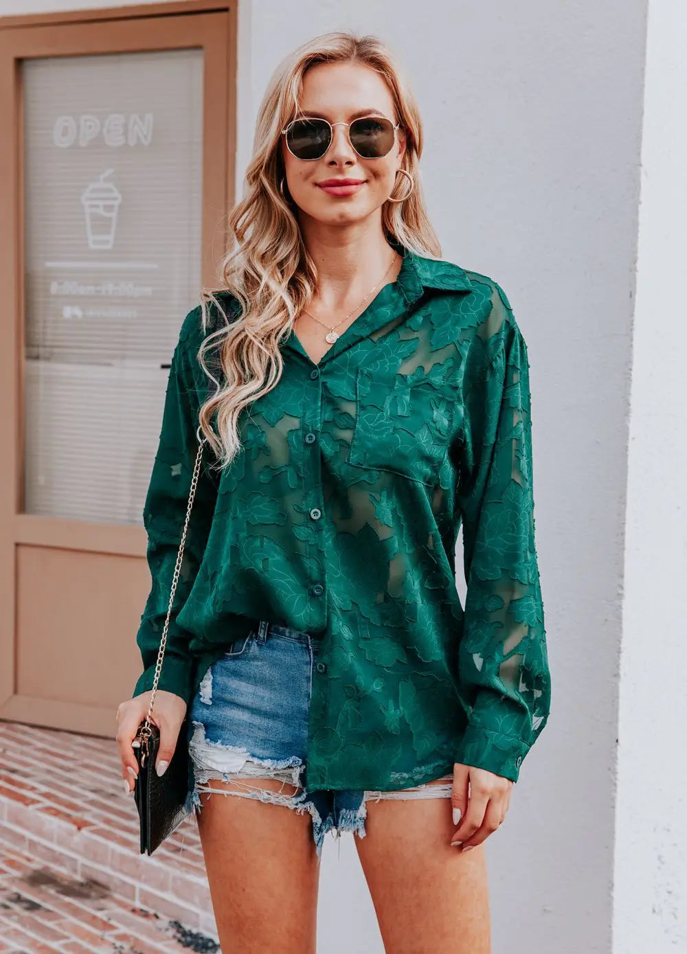 Elegant Long Sleeve Lapel Lace Blouse Office Lady Spring Summer Hollow Out Jacquard Loose Shirt Oversized Tops Luxury Chic Tunic