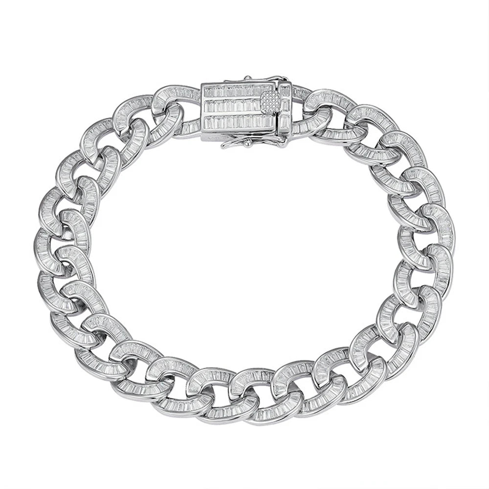 shop  Hip Hop Rock 925 Sterling Silver 10MM Simulated Moissanite Gemstone Luxury Cuban Chain Bracelet Fine Jewelry Wholesale