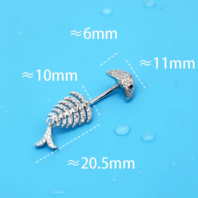 MIQIAO Best Selling 925 Sterling Silver Piercing Women Jewelry Body Accessories Fish Ring Piercing Belly Button Luxury