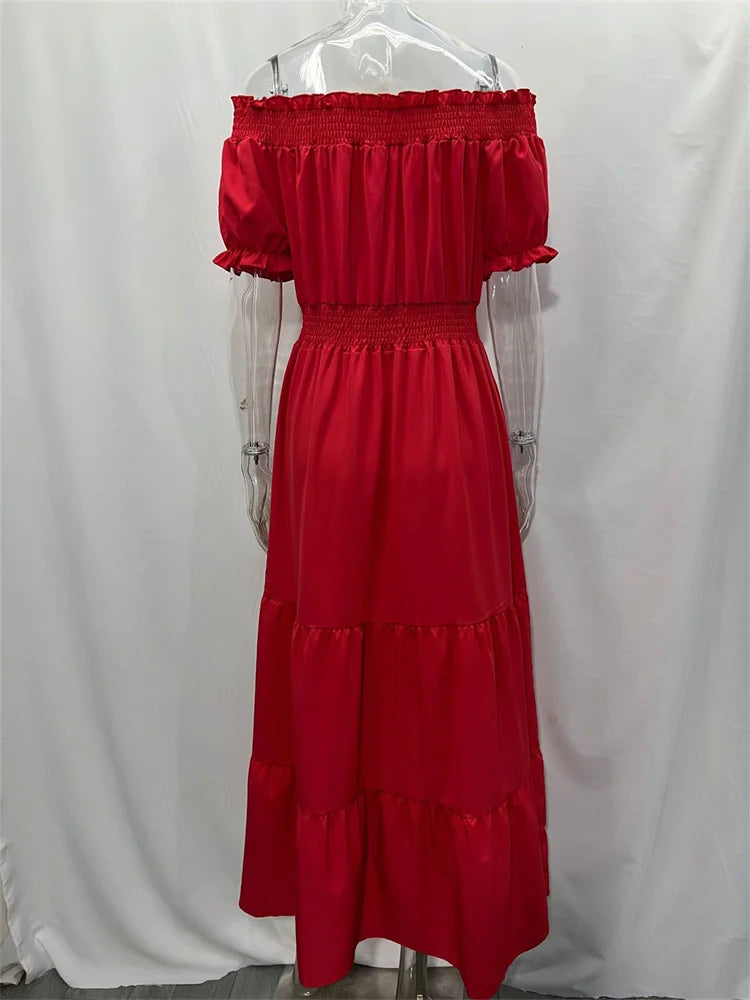 Green Boho Maxi Dress Women Summer Oversize Loose Casual Slash Neck Long Dress Female Fashion Elegant Beach Party Dress 2023 New