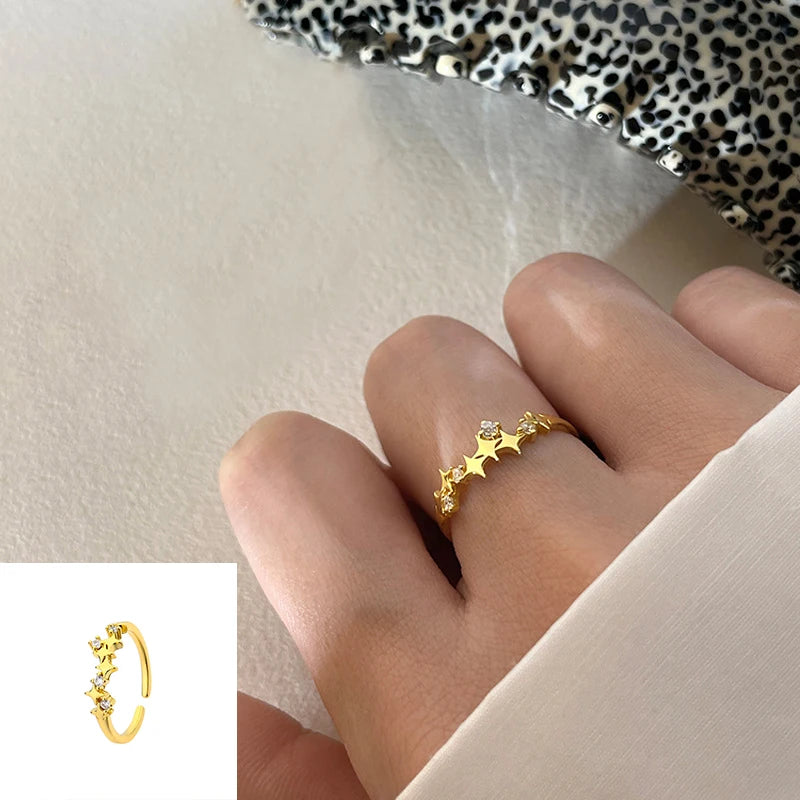 925 Sterling Silver Star Crytal Ring for Women Girl Personality Simple Adjustable Exquisite Jewelry Dropshippipng Gift