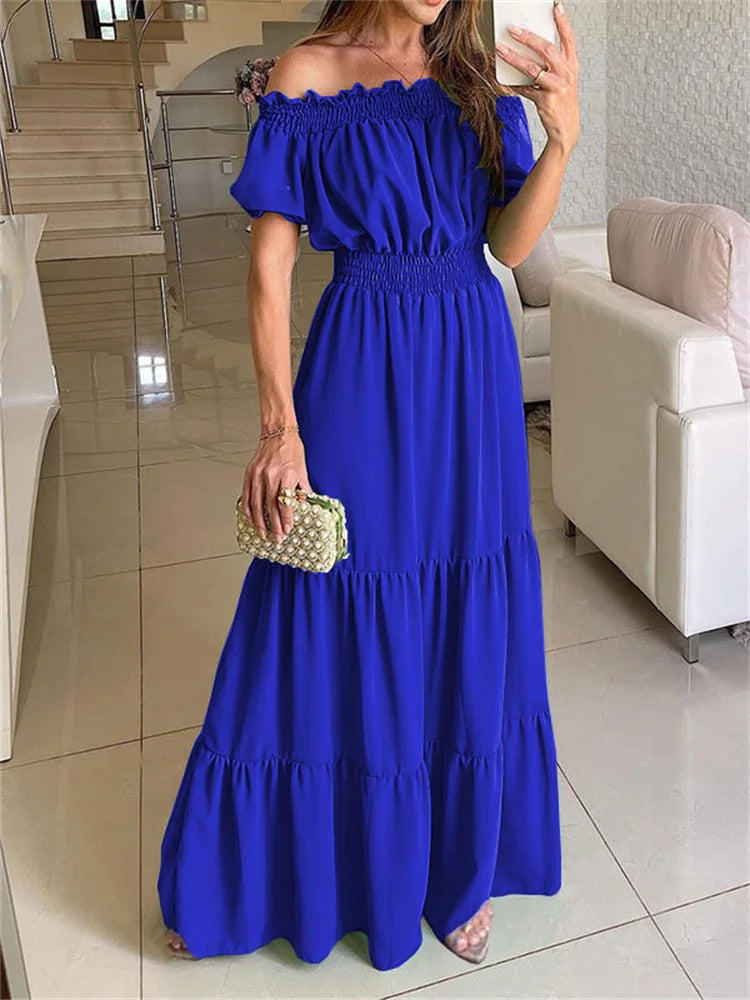 Green Boho Maxi Dress Women Summer Oversize Loose Casual Slash Neck Long Dress Female Fashion Elegant Beach Party Dress 2023 New