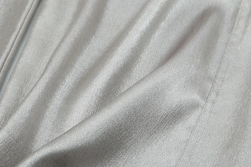 2024 Women Autumn Silver Wide Leg Fleece Pants Vintage High Waist Office Lady PU Female Trousers Women's Clothing Free Shipping