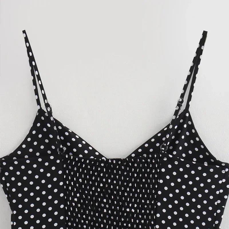 Dot Print Long Slip Dress Women Spring Summer V-neck Sleeveless Backless A-line Dresses Female Party Vintage Robes Lady Holiday