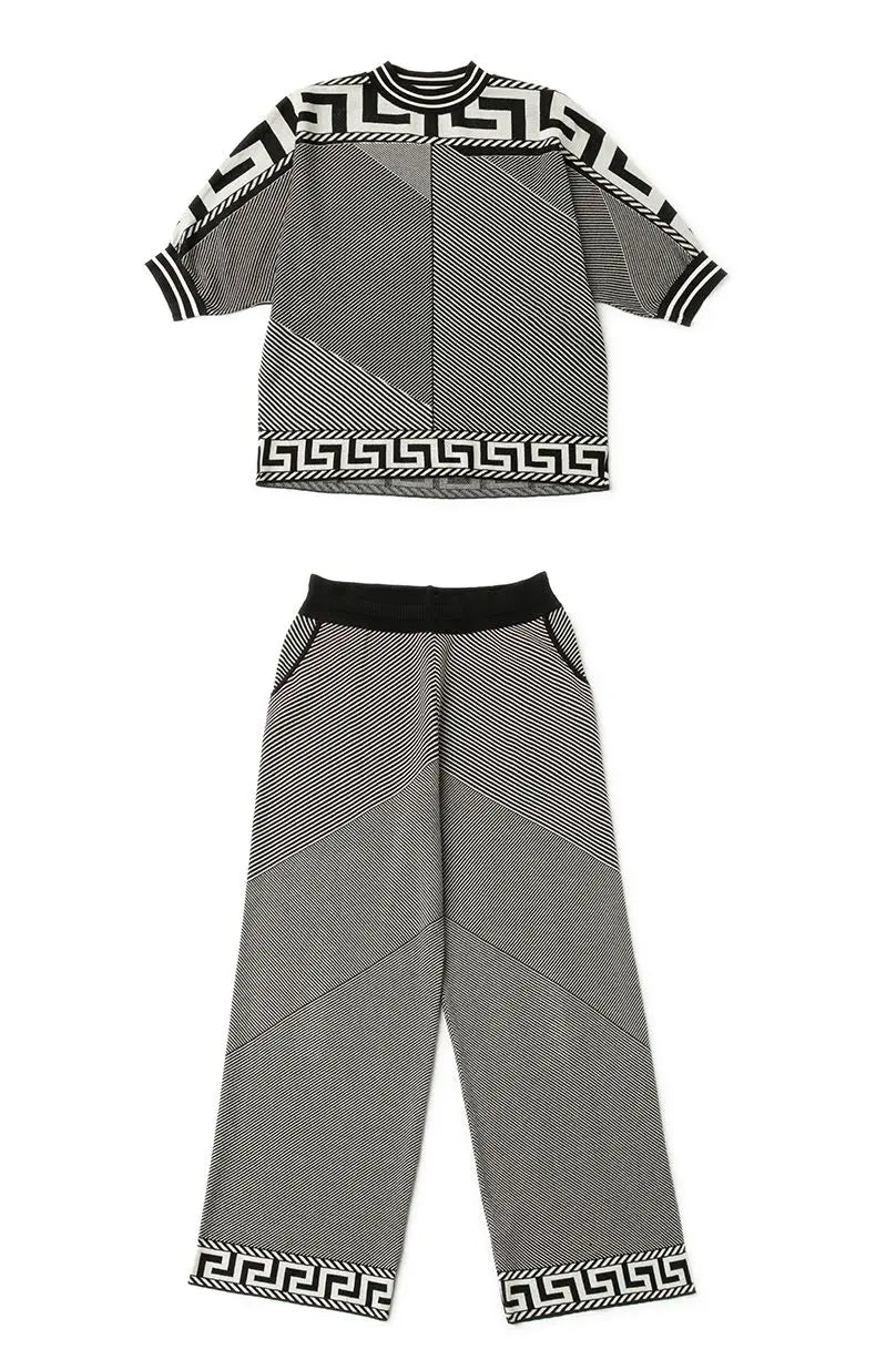 Two piece Women's Knitwear Casual Sets 2025 Spring Autumn New Loose Fashion Temperament Pullover Tops+Wide leg Pants Female