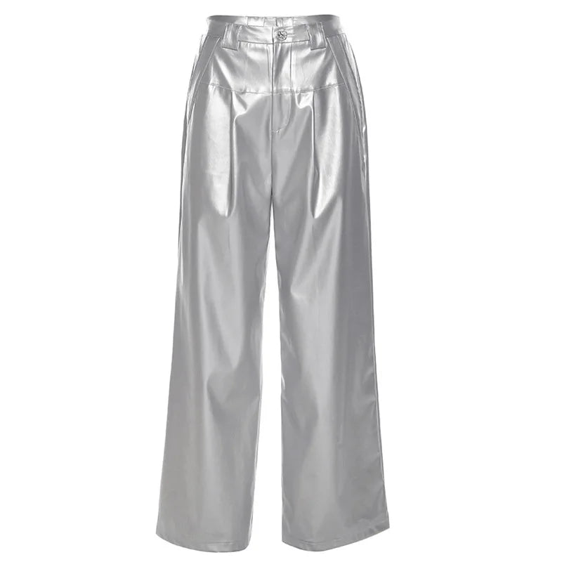 Silver Retro Matte Trendy Personalized All-match Casual High Street Cool Confident Casual Women's Autumn Wide Leg Pants