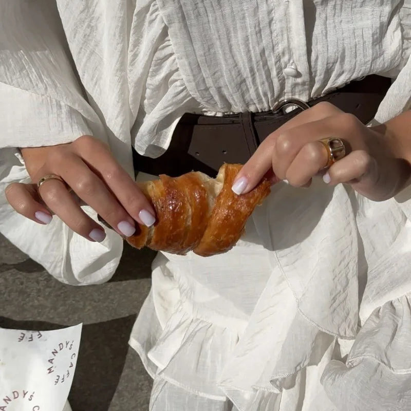 Women Single Breasted Ruffles Dress Fashion Solid Lantern Sleeve Loose Pleated Vestidos Summer Lady Vacation Party Gowns 2025