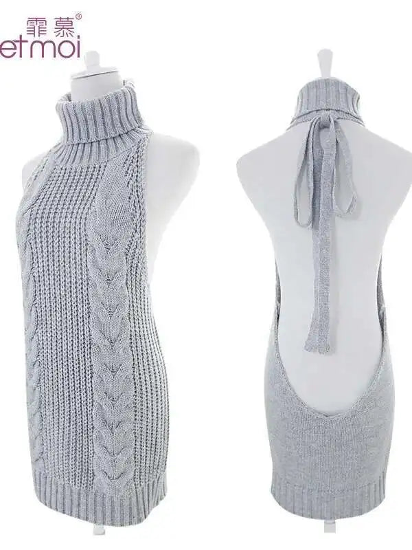 Turtleneck Sweater Mini Dress Backless Underwear Women's Sexy Uniform Dress Elegant Fashion Sweet Women 2023 New D0VL