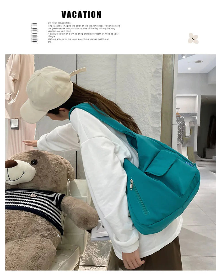 Japanese Casual Shoulder Bag Women Pure Color Large Capacity Handbags and Purses Student Book Bag Tote Bag Nylon Bag Bolso Mujer