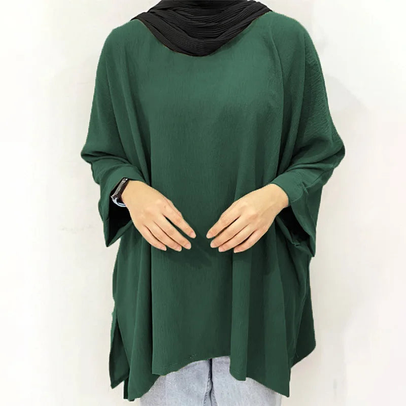 Southeast Asia Islam Abaya Kaftan New Long-sleeved Loose Casual Islam Abaya Kaftan Irregular Hem Ice Silk Women Shirt