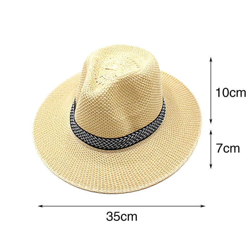 Men Wide Brim Jazz Hat Retro Trendy Chapeau Caps Wedding Party Fedora Hats Vintage Western Panama Travel Sunhat Straw Gorras