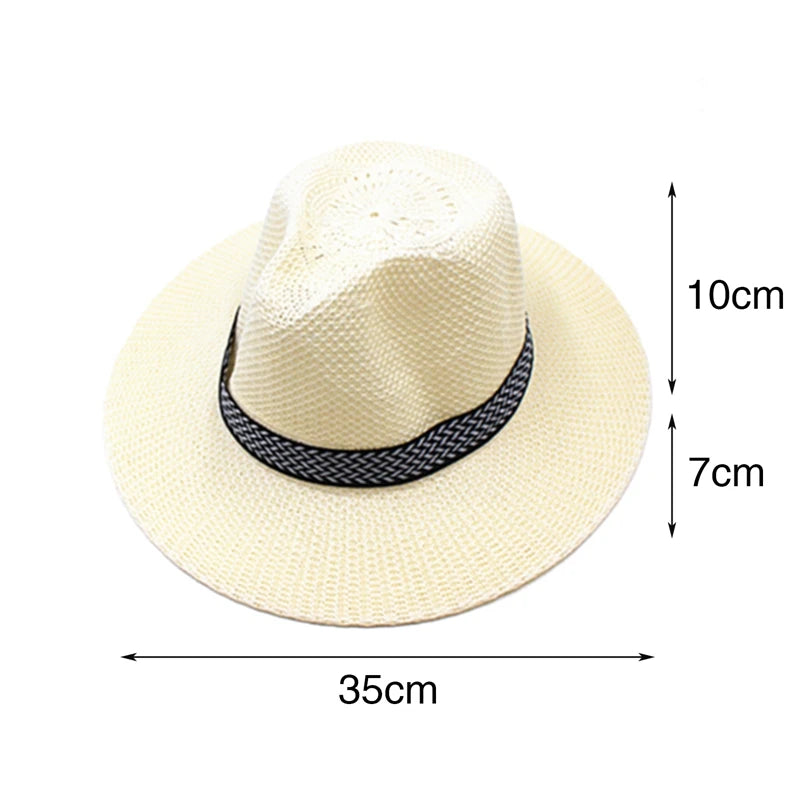 Men Wide Brim Jazz Hat Retro Trendy Chapeau Caps Wedding Party Fedora Hats Vintage Western Panama Travel Sunhat Straw Gorras