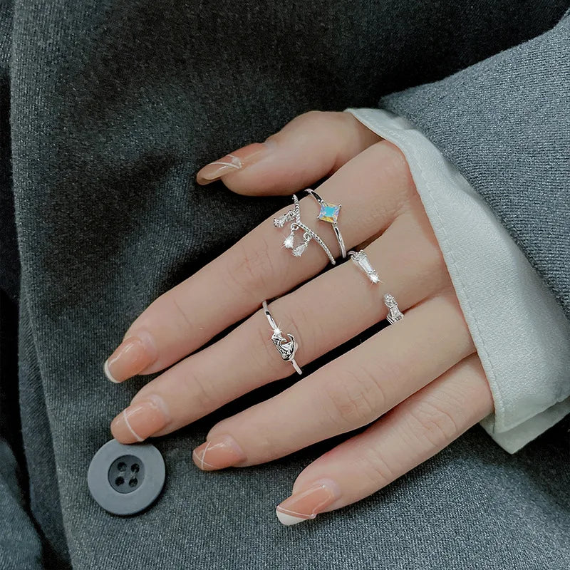 925 Sterling Silver Star Crytal Ring for Women Girl Personality Simple Adjustable Exquisite Jewelry Dropshippipng Gift