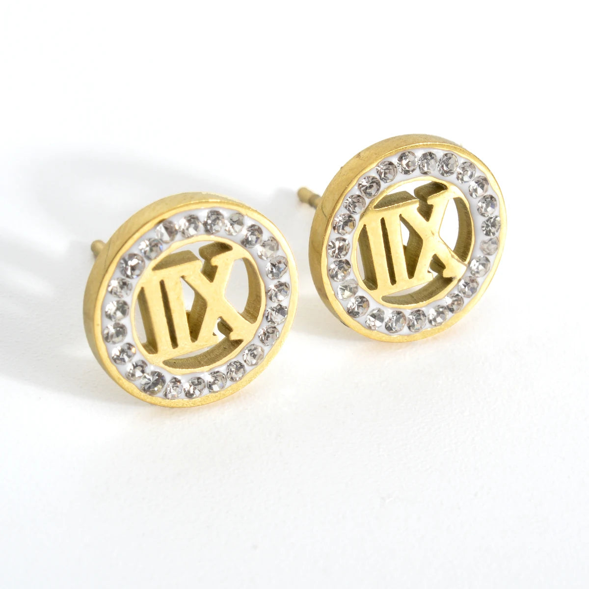 Charmoment Cute Numbers and Letters Golden Zircon Stainless Steel Stud Earrings for Women Luxury Quality Korean Fashion Jewelry