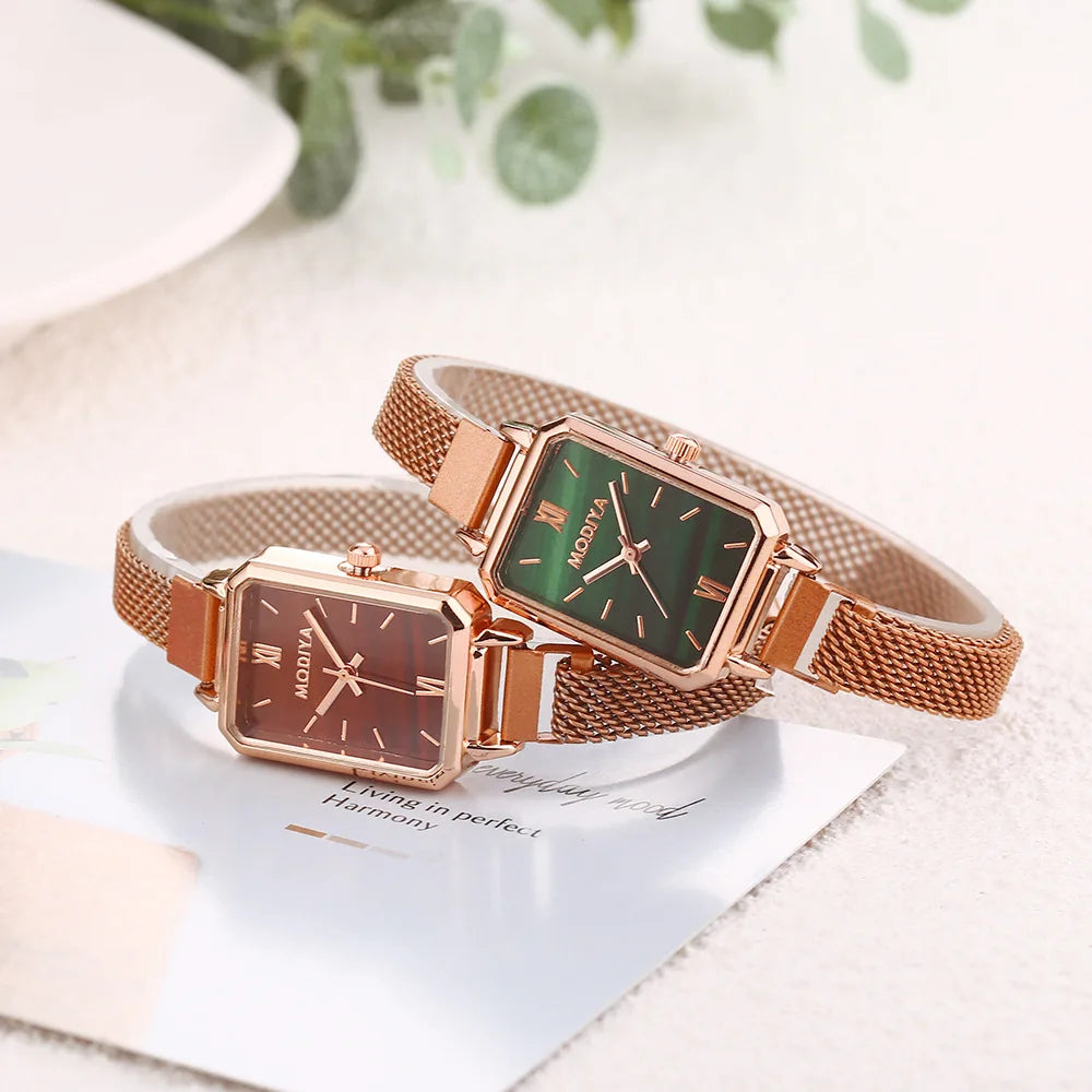 Fashion Square Dial Watches for Women Ladies Quartz Wristwatches Magnetic Strap Green Dial Simple Mesh Luxury Women Watch Часы
