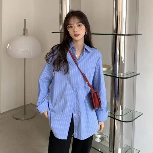 Sun Protection Korean Style Women's Clothing Spring and Summer Stripe Long Sleeve Blouses Outdoor Cardigan Clothes Shirts