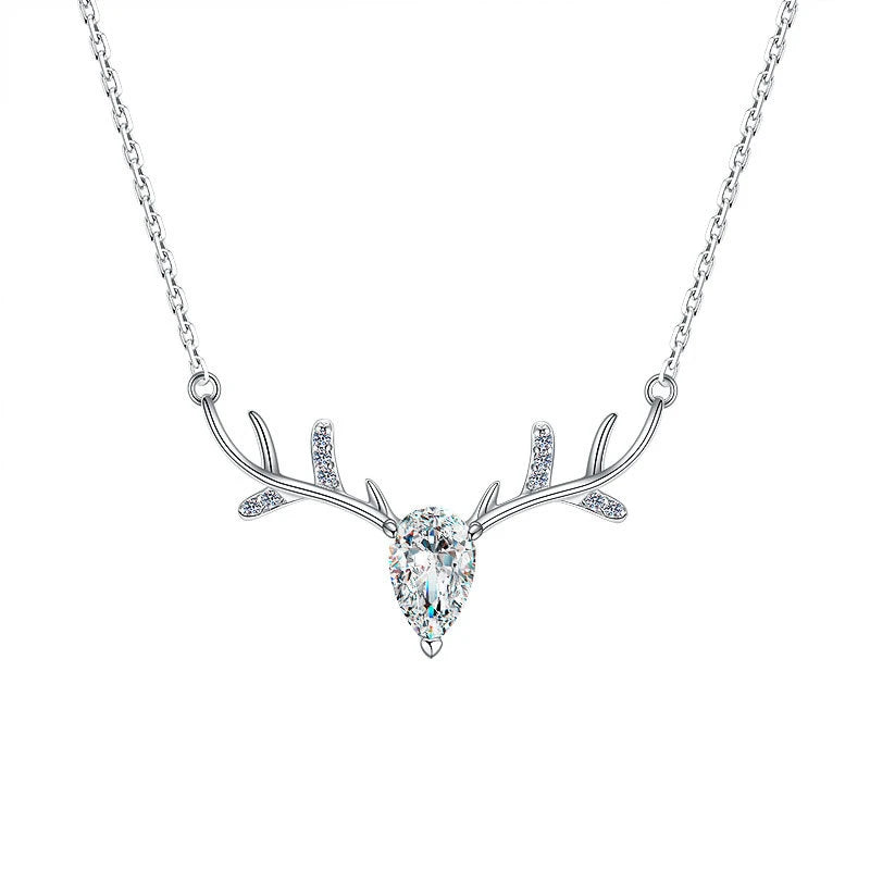 100% 925 Sterling Silver Deer Necklace Luxury 5*8mm Zircon Pendant Necklaces For Women Girl Anniversary Party Best Jewelry Gifts