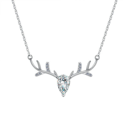 100% 925 Sterling Silver Deer Necklace Luxury 5*8mm Zircon Pendant Necklaces For Women Girl Anniversary Party Best Jewelry Gifts