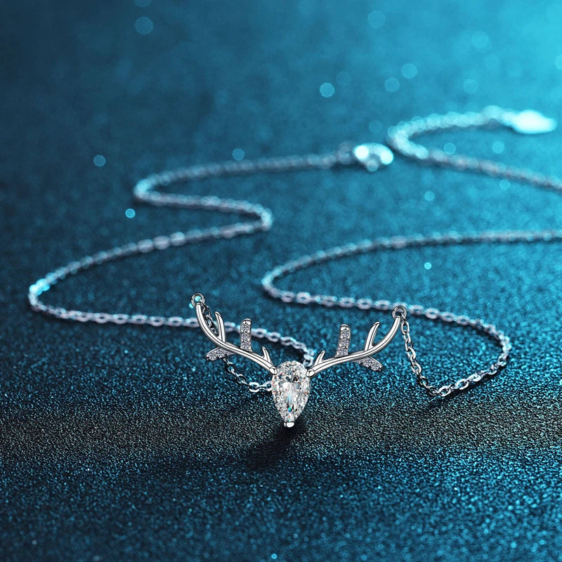 100% 925 Sterling Silver Deer Necklace Luxury 5*8mm Zircon Pendant Necklaces For Women Girl Anniversary Party Best Jewelry Gifts