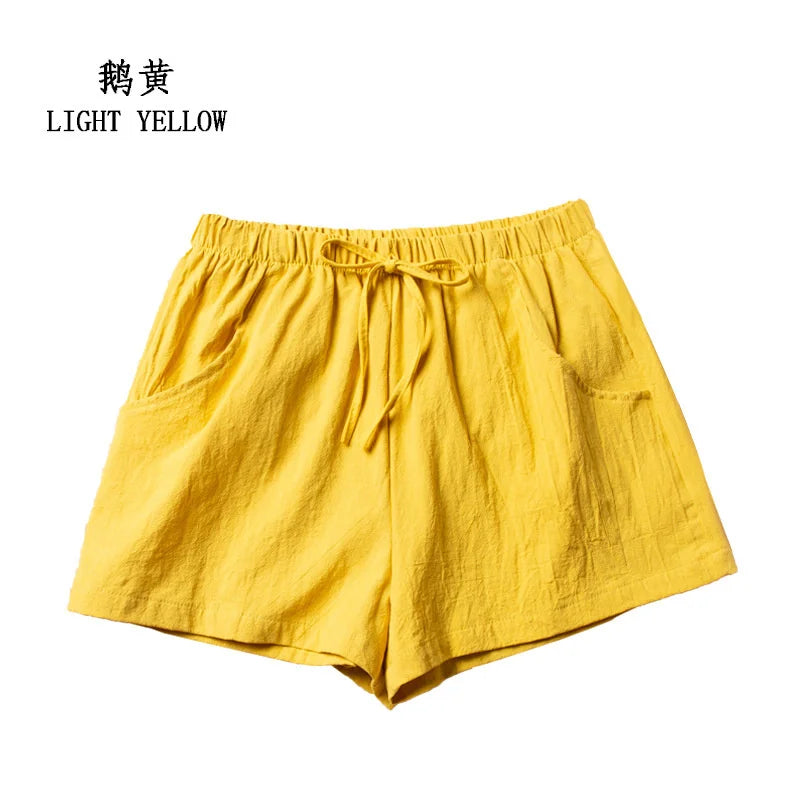 Cotton Linen Shorts Women Fashion Workout Shorts High Waiste Short Pants Ladies Black Shorts Casual Women Shorts Sport Femme