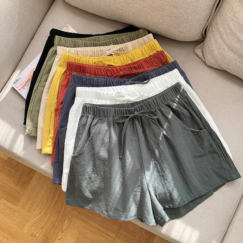 Cotton Linen Shorts Women Fashion Workout Shorts High Waiste Short Pants Ladies Black Shorts Casual Women Shorts Sport Femme