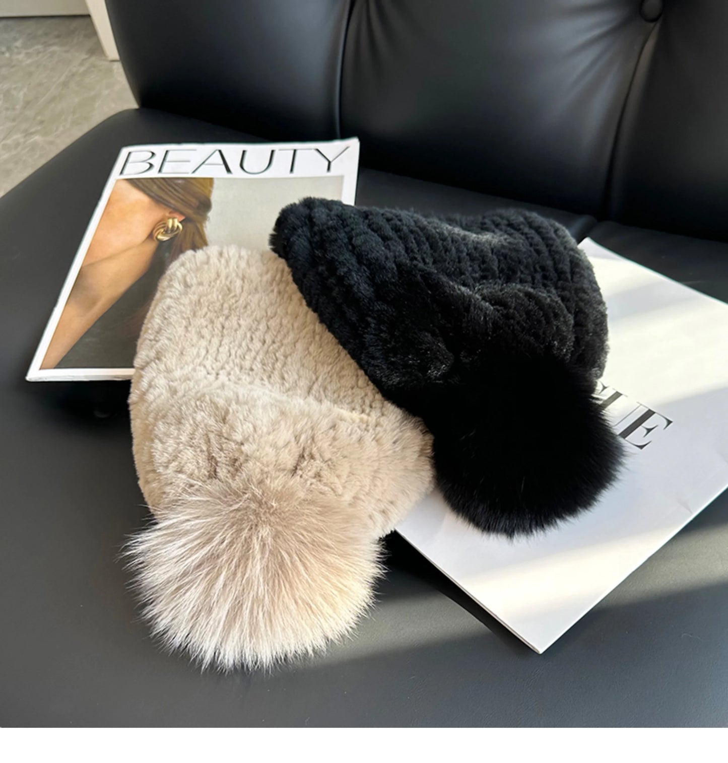 Real Rex Rabbit Fur Hat For Women Winter Thickened Fur Hat Warm Ear Protection Hat Hand Knitted Fur Hat Outdoor Natural Fur Hats
