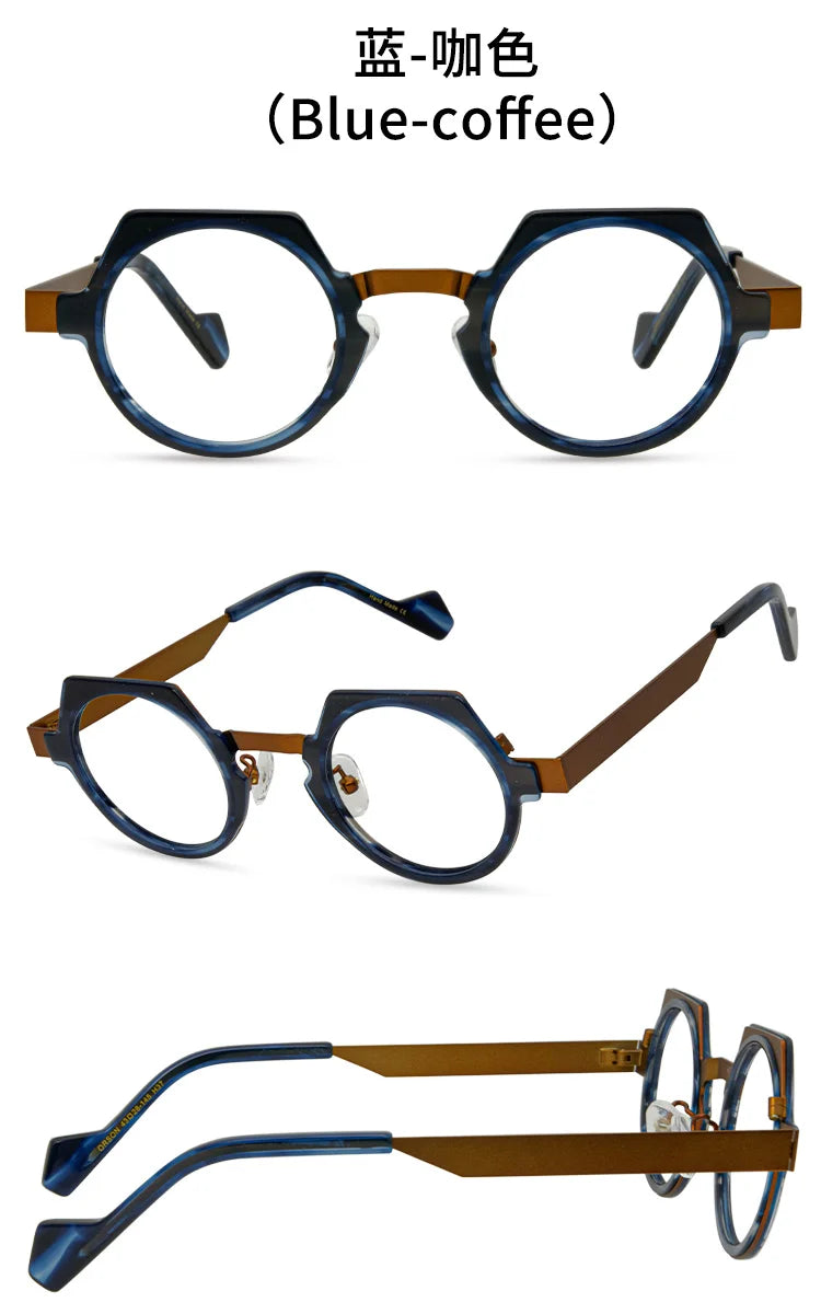 Retro polygonal eyewear frame, ultra light pure titanium eyewear frame, plain colored glasses for male and female students