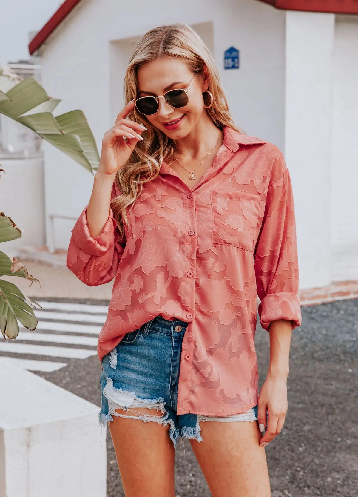 Elegant Long Sleeve Lapel Lace Blouse Office Lady Spring Summer Hollow Out Jacquard Loose Shirt Oversized Tops Luxury Chic Tunic