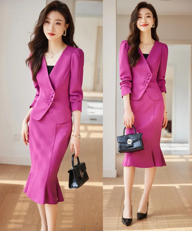 Formal Women Business Suits with Blazer Coat and Fishtail Skirt Professional Ladies Office Work Wear Uniform Clothing Sets