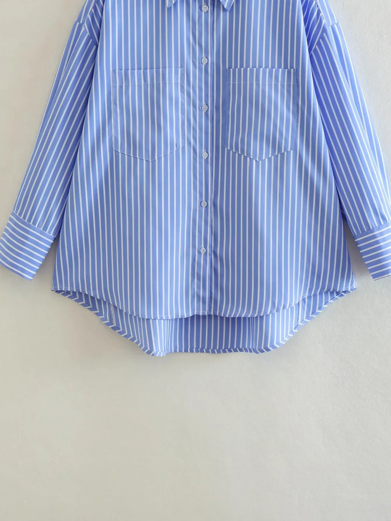 TRAF Blue Striped Shirt Women Casual Oversized Long Shirt Woman Korean Fashion Button Up Long Sleeve Shirts Office Loose Shirt