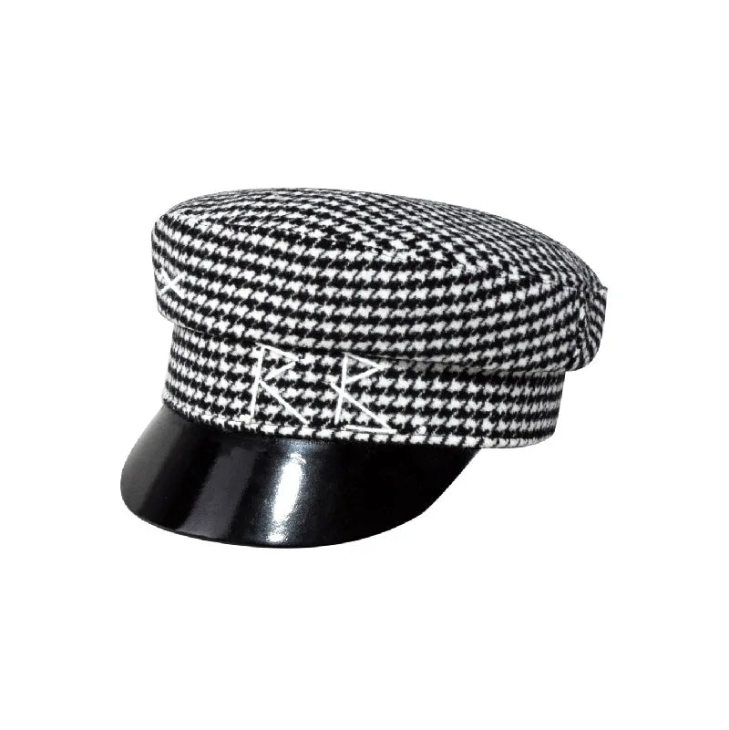 Brand Designer Fashion Autumn winter Wool  Caps Women Newsboy Caps Plaid Patachwork Cap