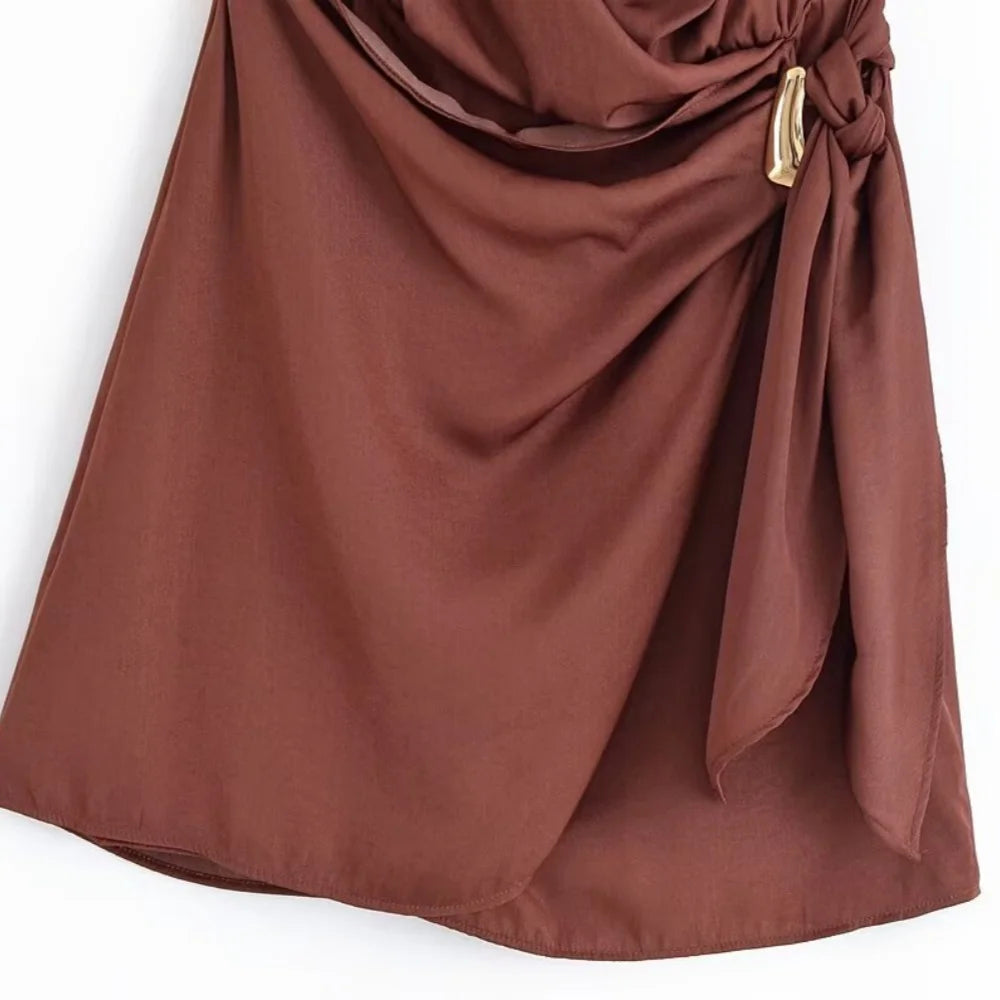 MYST&ZA2025 new summer women's clothing casual fashion comfortable slim sexy inlaid backless midi halter neck short dress