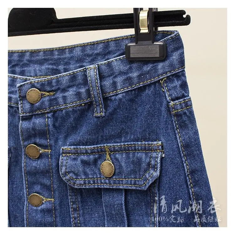 2024 Women Spring Autumn New Front Split Denim Sheath Skirts Female Single-Breasted Midi Skirts Ladies High Waist Pencil Skirts