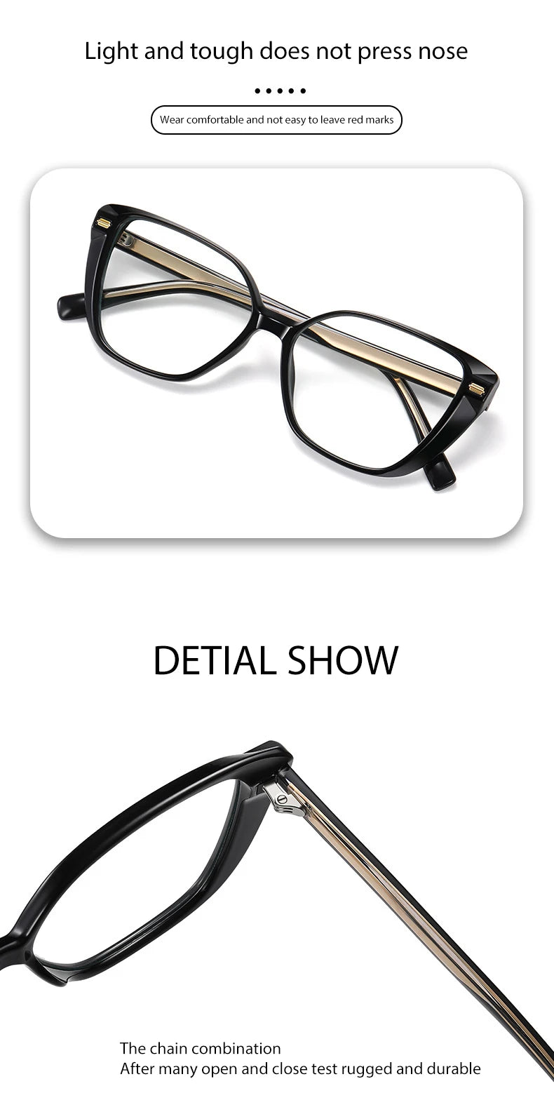 Women Fashion Cat Eye Shape Optical Glasses Frame with Recipe Prescription Female Eyewear Stylish Full Rim TR-BC908