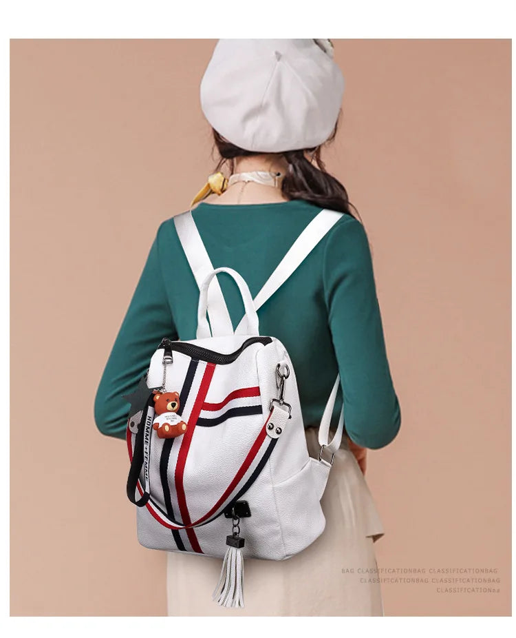 WHITE BLACK Bags For Women  New Fashion Zipper Ladies Backpack PU Leather School Bag Crossbody shoulder bag for you